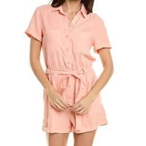 NWT Bella Dahl Utility Rolled Hem Romper Peachy Sunset Coral w/ Belt Large